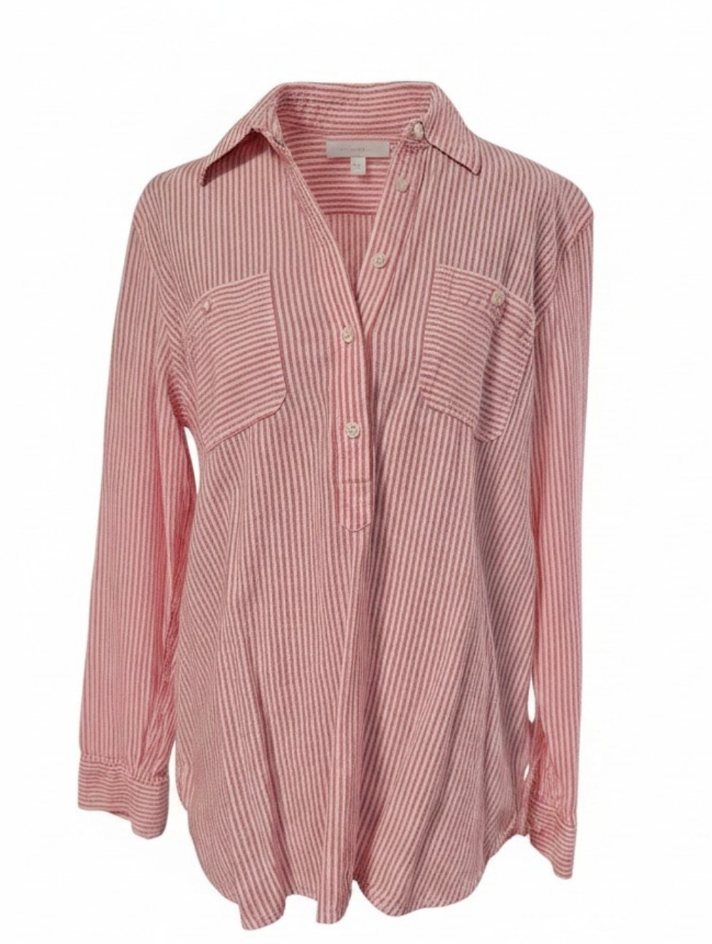 Chaps Classic Pink and White Long Sleeve Linen Blend Blouse L